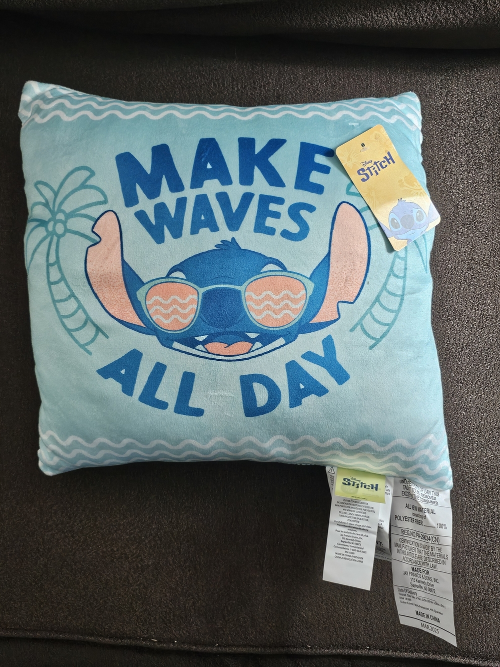 Disney Stitch Make Waves Travel Cloud Throw Pillow 14 x 13 Brand new with tags